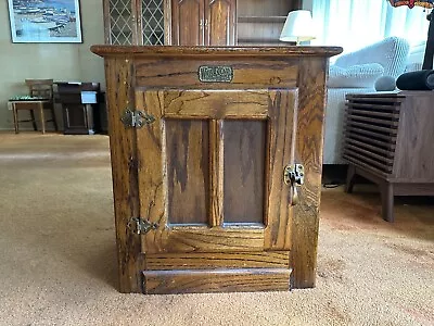 Vintage White Clad Ice Box Oak End Table/Nightstand Simmons Hardware St Louis • $99.99