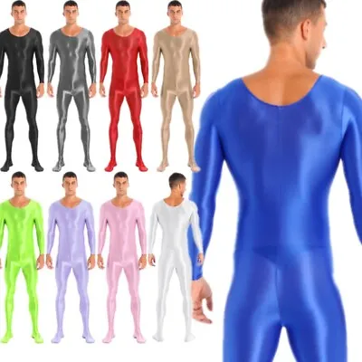 Men's Shiny Jumpsuits Oil Full Bodysuit Elastic Unitard Wrap Foot Tight Smooth • $16.27