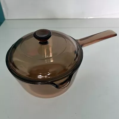 Vision Corning Ware Amber Cookware 1 Liter Lipped Pot Saucepan Cranberry Lid USA • $19.99