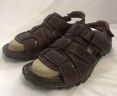 Born Mens Open Toe Fisherman Sandals Brown Leather Sz 12 / 46 M6421 • $19.99