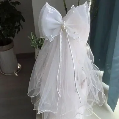 White Wedding Veil Bow Hairpin Sweet Bride's Short Veil Dress Hair Accessories • $19.44