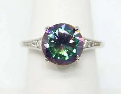 Vintage Rainbow Mystic Topaz CZ Sterling Silver Ring - Size 7 • $70