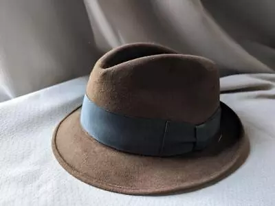 1940s Vintage CREIGHTON Fedora FUR FELT Brown 7-1/4 Top Hat GANGSTER Al Capone • $129.95