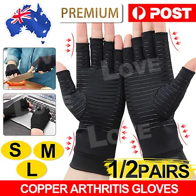 Copper Compression Arthritis Gloves Brace Fingerless Glove Joint Pain Women Men • $6.85