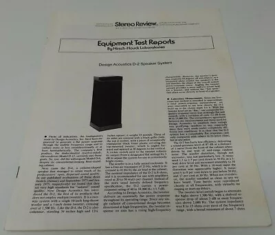 $49.99 • Buy Vintage Design Acoustics Speaker Test Reports Brochure Pamphlet Booklet 1970's