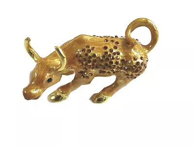 Bejeweled Gold Bull Hinged Metal Enameled Rhinestone Trinket Box • $17.99