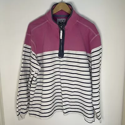 Lazy Jacks Women's UK XL Pink Blue & White Striped Fleece Boat Deck Jumper • £29.99