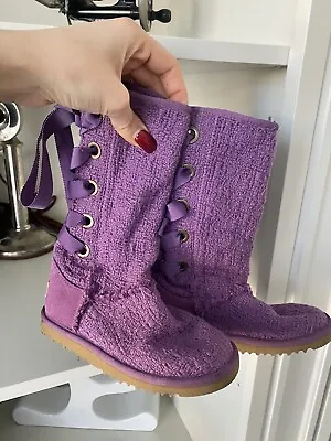 UGG Australia Heirloom Lace Up Boots Girls Youth Purple Size 11 • $73.16