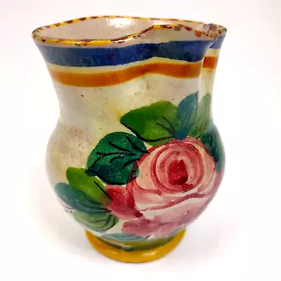 Italian Art Pottery Pitcher Or Vase Floral Hand Painted Marked Italy 160 VTG • $9.48
