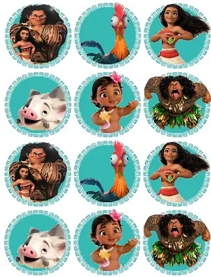 24 Moana Cup Cake Toppers Edible Birthday Party Decorations • £2.25