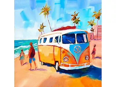 La Jolla Painting Vw Bus Original Art California Oil Painting San Diego Wall Art • $162