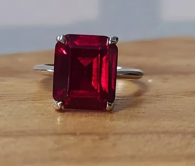 Vintage 14k White Gold Engagement Ring 7.48ct. Gem Vivid Ruby Emerald Cut  • $1850