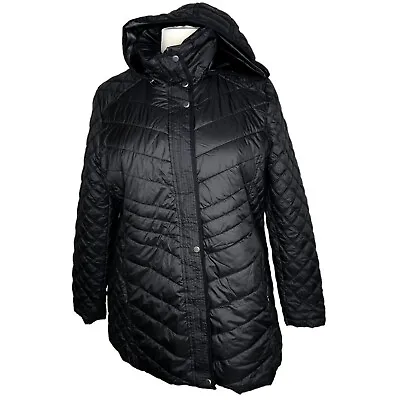 Andrew Marc New York | Womens Size XXL Black Hooded Puffer Long Jacket • $50.39