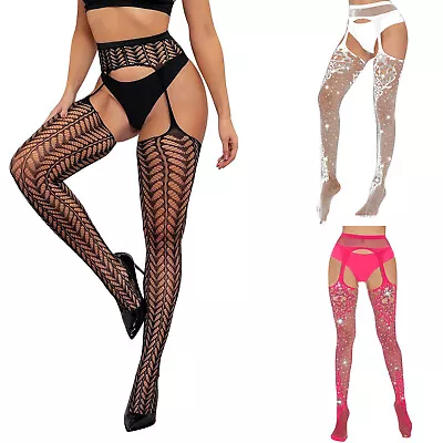 Women's Sexy Diamond Suspender Tights Hollowed Out Sexy Thin Stockings Pantyhose • $9.24