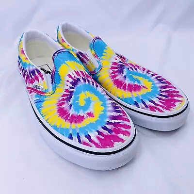 Vans Women's Classic Slip On Washed Tie Dye True White Canvas Shoes Size 9.5 • $42