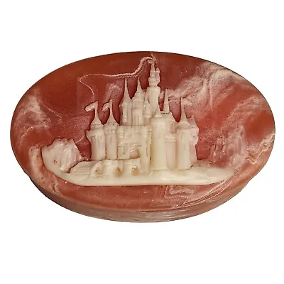 Vintage Disney Pink Peach Cinderella’s Castle Carved Soapstone Trinket Box USA • $25.99