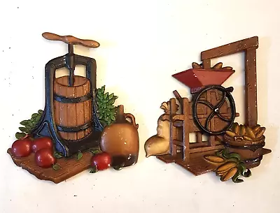 Homco Metal Plaque LOT 1978 VTG Primitive Farmhouse Decor Apple Cider Press Corn • $16.93