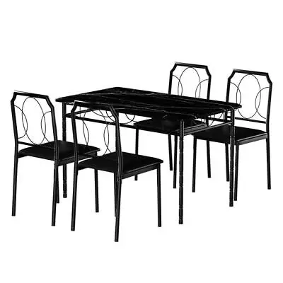 VECELO Dining Table 43.3 Dx27.5 W Wooden Marble Faux Leather W/4 Chair Brown • $192.16