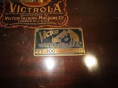 Antique Victor Victrola VV-300 BRASS  Parts Metal Name Plate ID Tag With Pins • $19.95