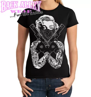 Marilyn Monroe T-shirt Masked Hollywood Gangster Guns Ladies S-2xl Tattoo • $13.99