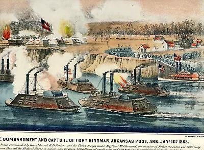 Beautiful Civil War Color Art. Currier & Ives.  Bombardment/Capture Fort Hindman • $12.50