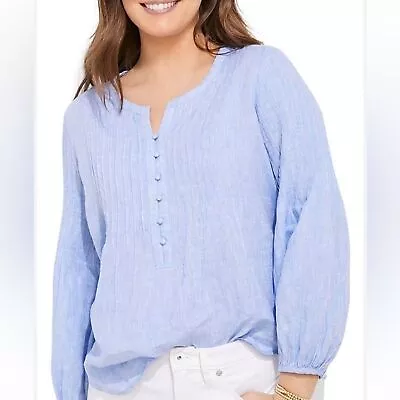 Vineyard Vines Women’s 100% Linen Light Blue Long Sleeve Pin Tuck Blouse Size 2X • $28