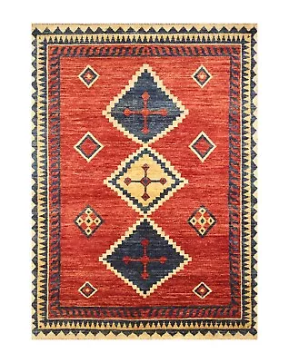 5x7 Ft Red Gabbeh Tribal Afghan Hand Knotted Veg Dye Wool Rug • $499