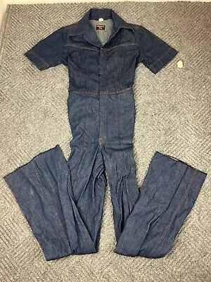 Vintage 70s Esprit Denim Bell Bottom Jumpsuit Women's M Flare Leg Full Zip NWT • $255