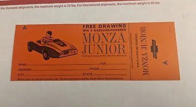 NOS Rupp Chevrolet Monza Jr Go Kart Cart Giveaway Full Ticket Mini Bikes Cool • $19.99