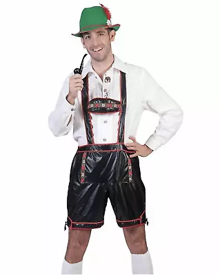 Costume Lederhosen Mens Black Leather Look Shorts W/Suspender Elastic Waist L-XL • $22