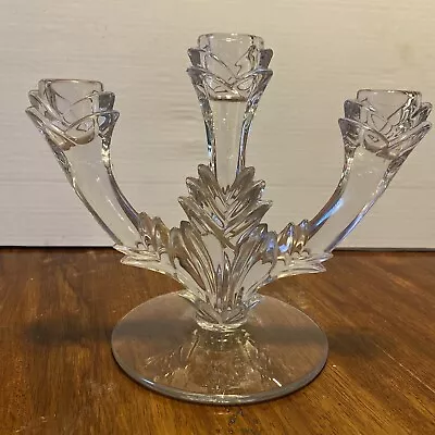 Vintage Crystal Art Deco Style 3 Arm Candelabra Candle Holder EUC Beautiful! • $25