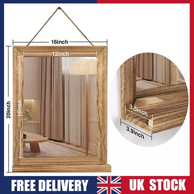 Bathroom Mirror Wooden Frame Mirror Wall Mounted With Cosmetics Shelf Storage • £14.49