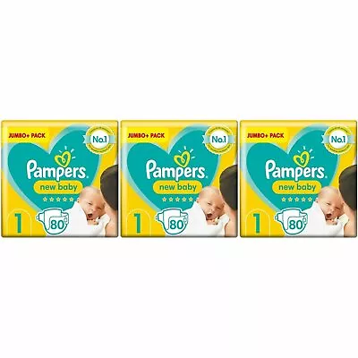 240 X Pampers New Baby Nappies Jumbo - Soft - Comfort & Quick Dry Core - Size 1 • £54.46