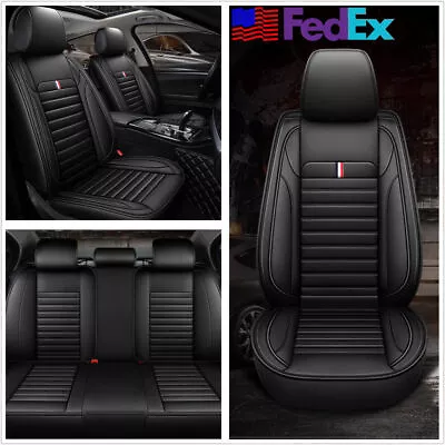 Black PU Leather Car Front+Rear Seat Covers Cushion 5D Full Surrounded US Stock • $65.57