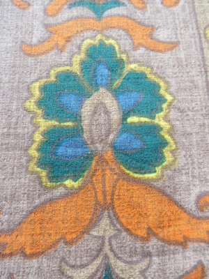 £10.99 • Buy Vintage 60s/70s Curtain Brown Orange Teal Floral Barkcloth 180 Cm L X 160 Cm W