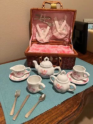 Vintage Delton Products Child's Tea Set In Basket Unicorn Design Great Condition • $39