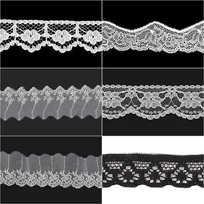 Quality Cotton Lace Trim Ribbon Black/White/Ivory Vintage/Rustic Sewing Edge • £9.99