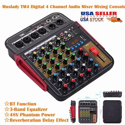 4 Channels Audio Mixer Bluetooth USB DJ Sound Mixing Console Amplifier Studio • $54.59