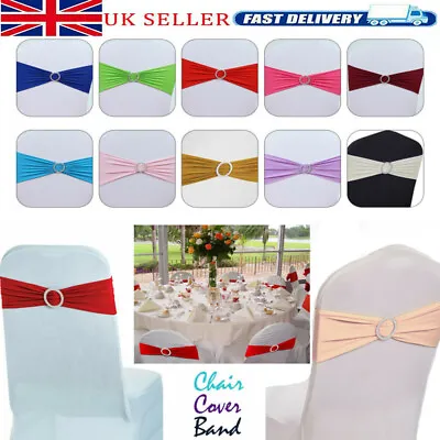 £9.49 • Buy 10/50/100X Elasticity Stretch Chair Cover Band W/ Buckle Slider Sashes Bow Decor