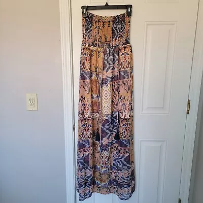 Mason And Belle Strapless Ruched Top Maxi Dress Multicolor Print Tassles Sz M • $18