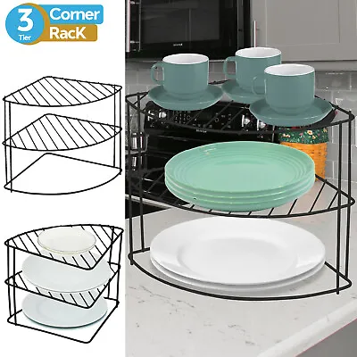 3 Tier Kitchen Corner Plate Rack Storage Holder Stand Plates Cupboard Organiser • £11.85