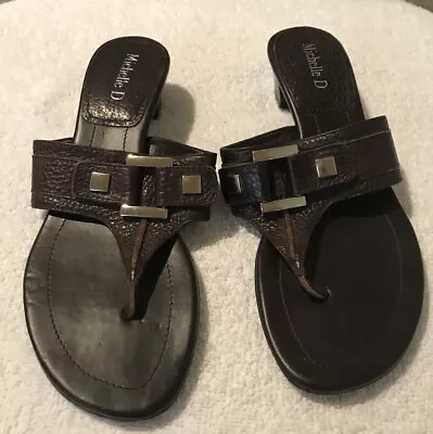 Michelle D Women's Size 7M  Brown Leather Slip On Flat Sandals • $18