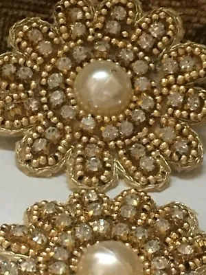 £2.99 • Buy Pearl Gold Ivory Diamante Applique,Motif,Bridal,trim,Wedding,beads 4.7 Cm Approx