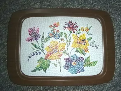 Vtg Weibro Metal Lap/Serving Tray Woodgrain Textured Floral Mosaic 18 X13  • $12.99