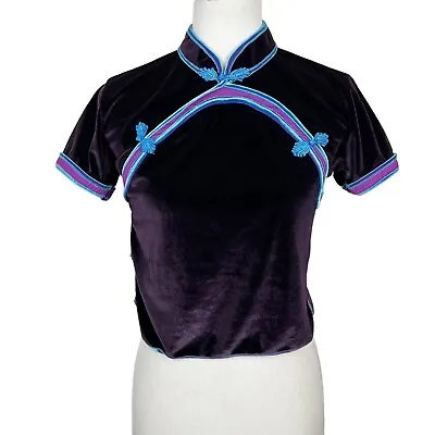 Unif Top Womens M Purple Velvet Fairy Goth Y2K Crop Mock Neck Cosplay Shirt Qi • $32.30
