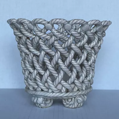 Vintage Pottery Open Weave Lattice Planter Twisted Rope Footed Mid Century Spain • $48