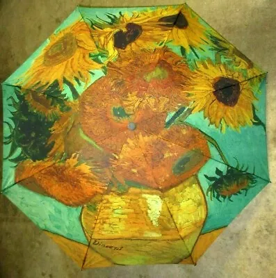 Sunflowers Van Gogh Print Compact Travel Umbrella Gold Turquoise NWT SHIPS FREE • $29.78