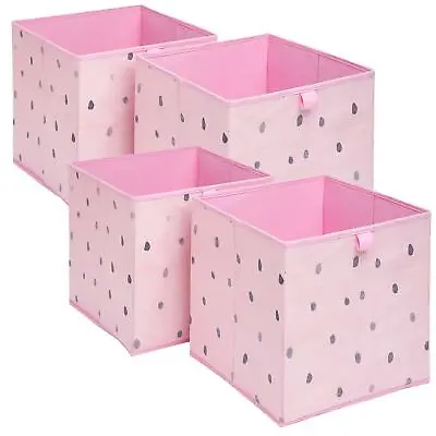 £13.99 • Buy OHS Pack Of 4 Dalmatian Spot Storage Box Organiser Cube Collapsible Basket Blush