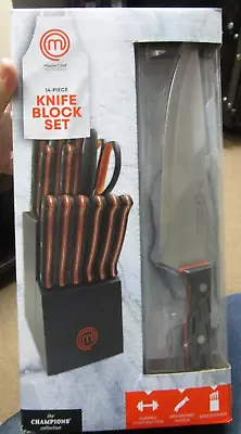 MasterChef 14pc Knife Block Set #13MP450OB Black/Orange BRAND NEW • $64.66