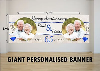 £25.99 • Buy Personalised GIANT Large 65th Sapphire Wedding Happy Anniversary Banner N28 